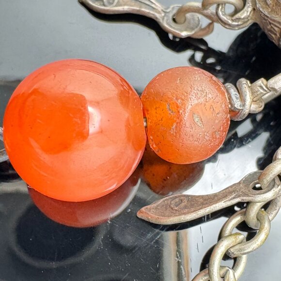 Qing Antique Chinese Silver Gourd Snuff Bottle Charm Coral Adornment Chain 20 g - Picture 8 of 16